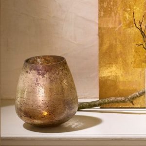 Windlicht aus Glas weiß-rost
