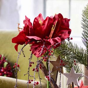 Kunstblume AMARYLLIS 50 cm. Amarillis 1 Stängel 3 Blüten rot/dunkelrot
