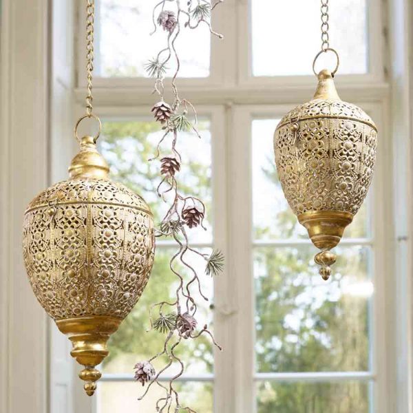 Florissima Hängendes Windlicht aus Metall in Gold mit Glaseinsatz