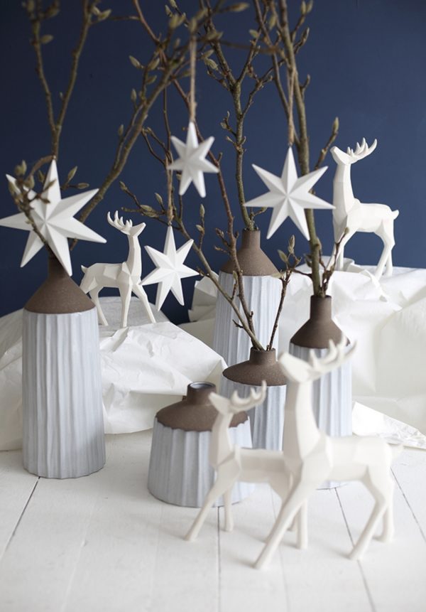 Skulptur "Hirsch" Rentier weiß Poly Weihnachtsdeko Modern