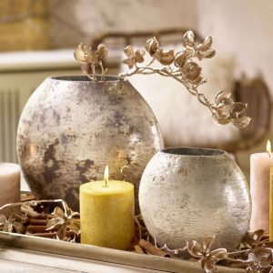 Glas-Vase oval weiß-rost Antik Look
