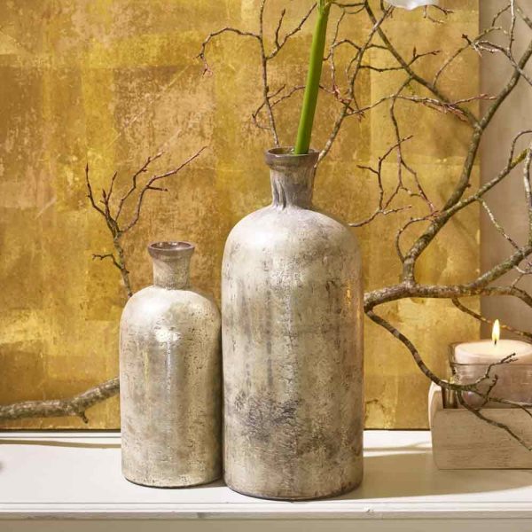 Glas-Flasche Vase weiß-rost