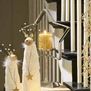 Niedlicher Elch mit Wollkleid und Stern Aufsteller Dekoration Holz Weihnachtsdeko