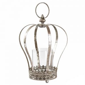 METALL KRONE M.WINDLICHTGLAS 22X28CM SILBER