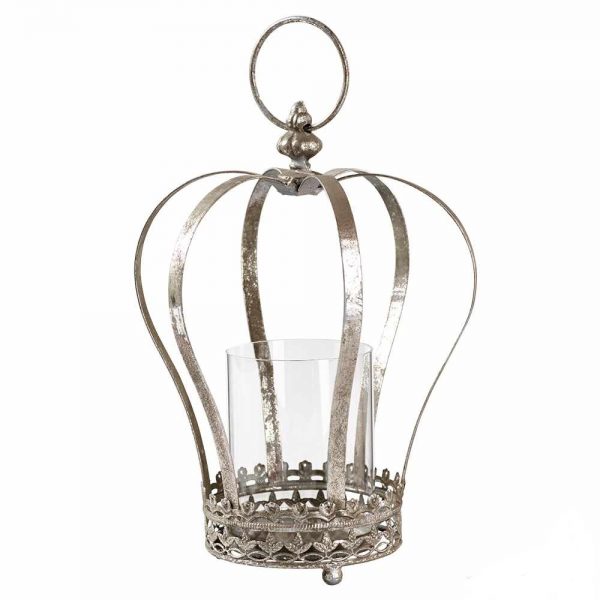 METALL KRONE M.WINDLICHTGLAS 22X28CM SILBER