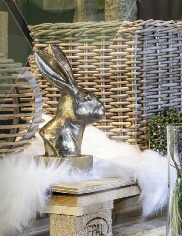 Hasenbüste Poly Gold auf Sockel