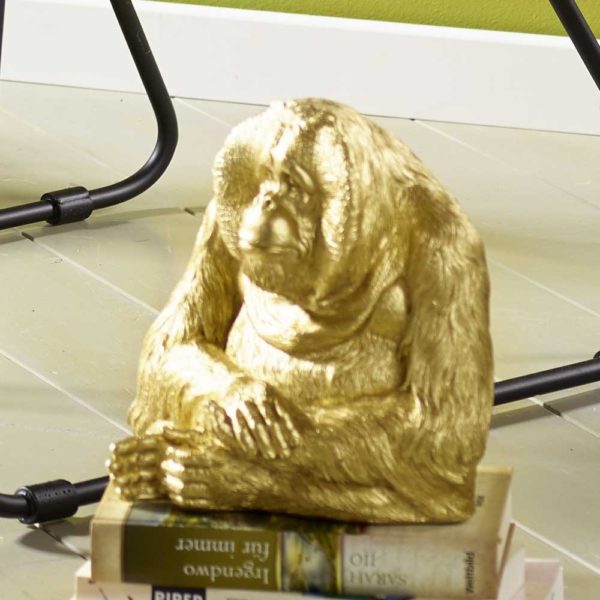 Florissima Großer goldener Gorilla EDEL 20cm Figur Tischdeko Dekoration Home Wohnaccessoire Deko Urwald Dschungel Tropical