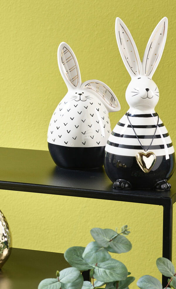 Keramik Hase mit Brille schwarz-​weiß mit Knickohr