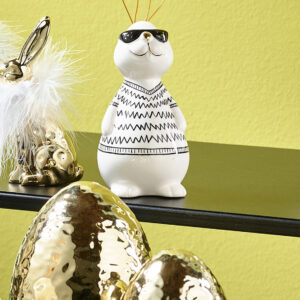 Keramik Hase mit Brille schwarz-​weiß mit Drahtohren