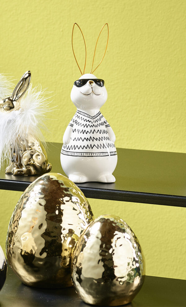 Keramik Hase mit Brille schwarz-​weiß mit Drahtohren