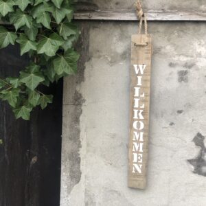 Holzschild Willkommen, Schriftzug, Willkommens-Schild, Wanddeko, Schild, Holzdeko