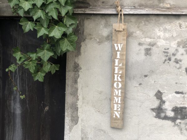 Holzschild Willkommen, Schriftzug, Willkommens-Schild, Wanddeko, Schild, Holzdeko